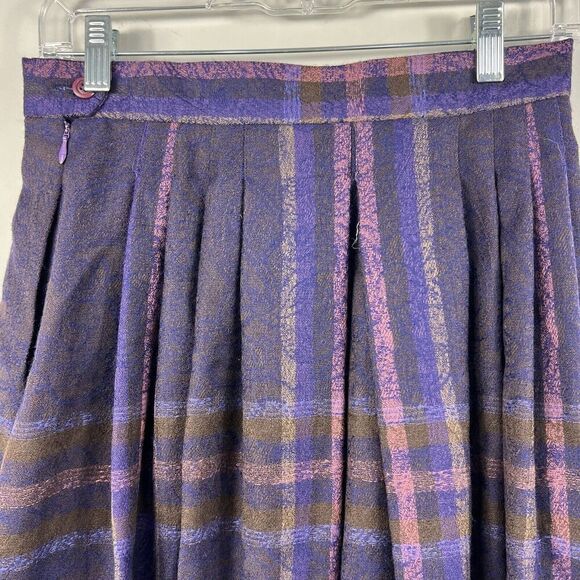 Geiger Austria Vintage Long Pleated Wool Midi Skirt Size 38 Purple Plaid - Picture 11 of 16